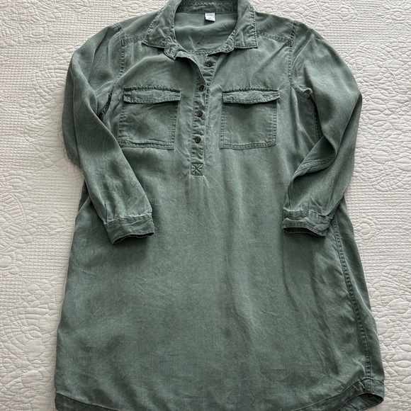 Green Denim old Navy Utility Button-Up Shirt Dress vintage olive green denim - Picture 7 of 11